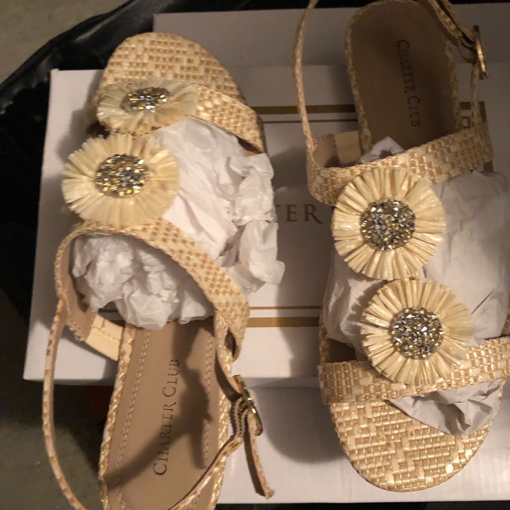 Charter Club Womens Zoeyy Woven Embellished Flat